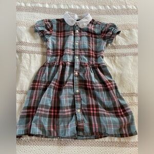 Girls Blue & Pink Plaid Button-Front Dress with White Collar